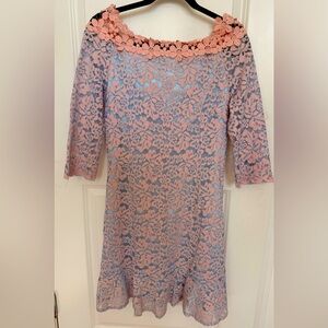 Chic Pink Floral Lace Off-Shoulder Dress